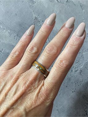 Aloha Hawaiian Koa Wood Abalone Inlay Ring 316L Stainless Steel Size 11